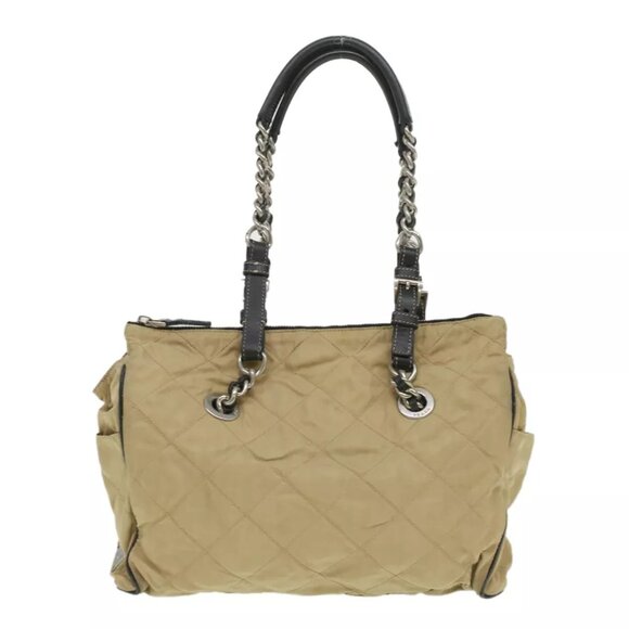 PRADA Quilted Chain Shoulder Bag Nylon Beige Auth ar8728 - Picture 1 of 16